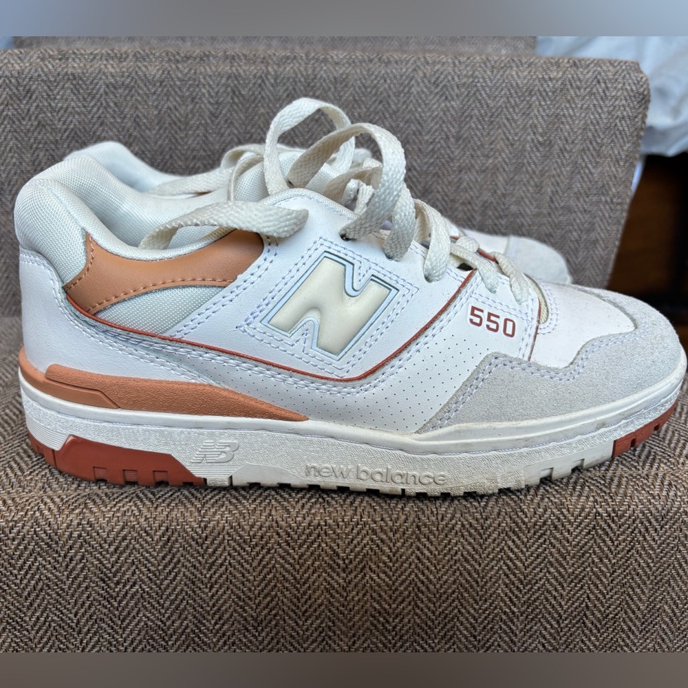 New Balance 550 White and Peach Sneakers